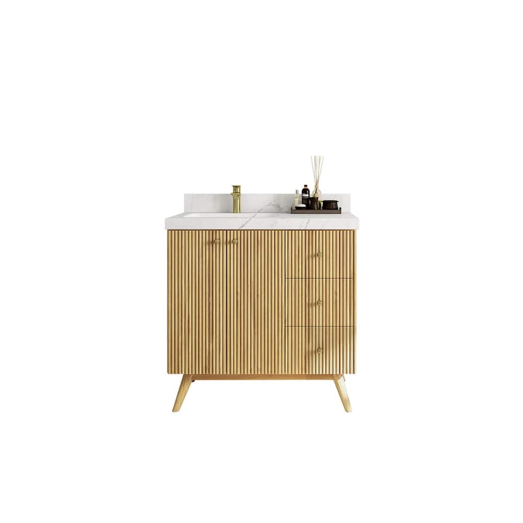 Willow Collections 36 in. W x 22 in. D Pasadena Solid Teak Left Offset Sink Bathroom Vanity with Countertop