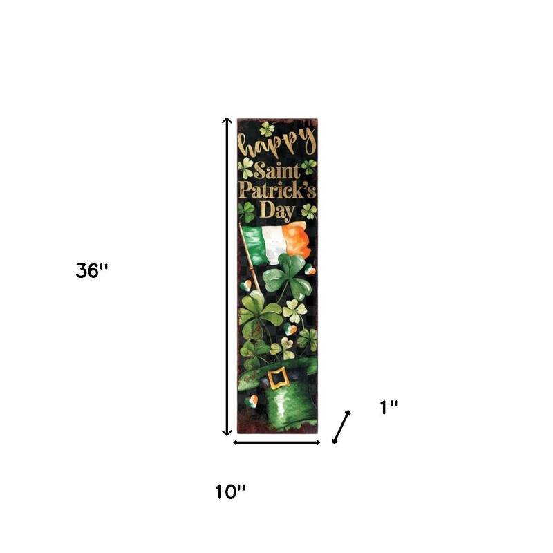 HomeRoots 36" Black Gold And Green Solid Wood Happy St Patrick's Day Shamrock Porch Sign