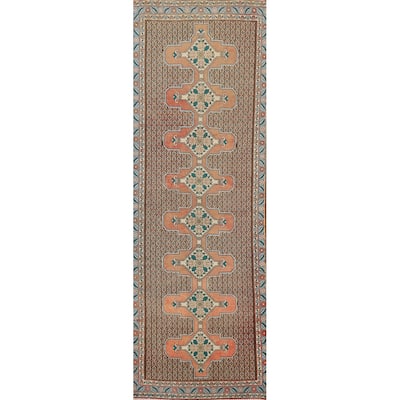 Geometric Bidjar Vintage Persian Runner Rug Handmade Wool Carpet - 2'9" x 10'1"