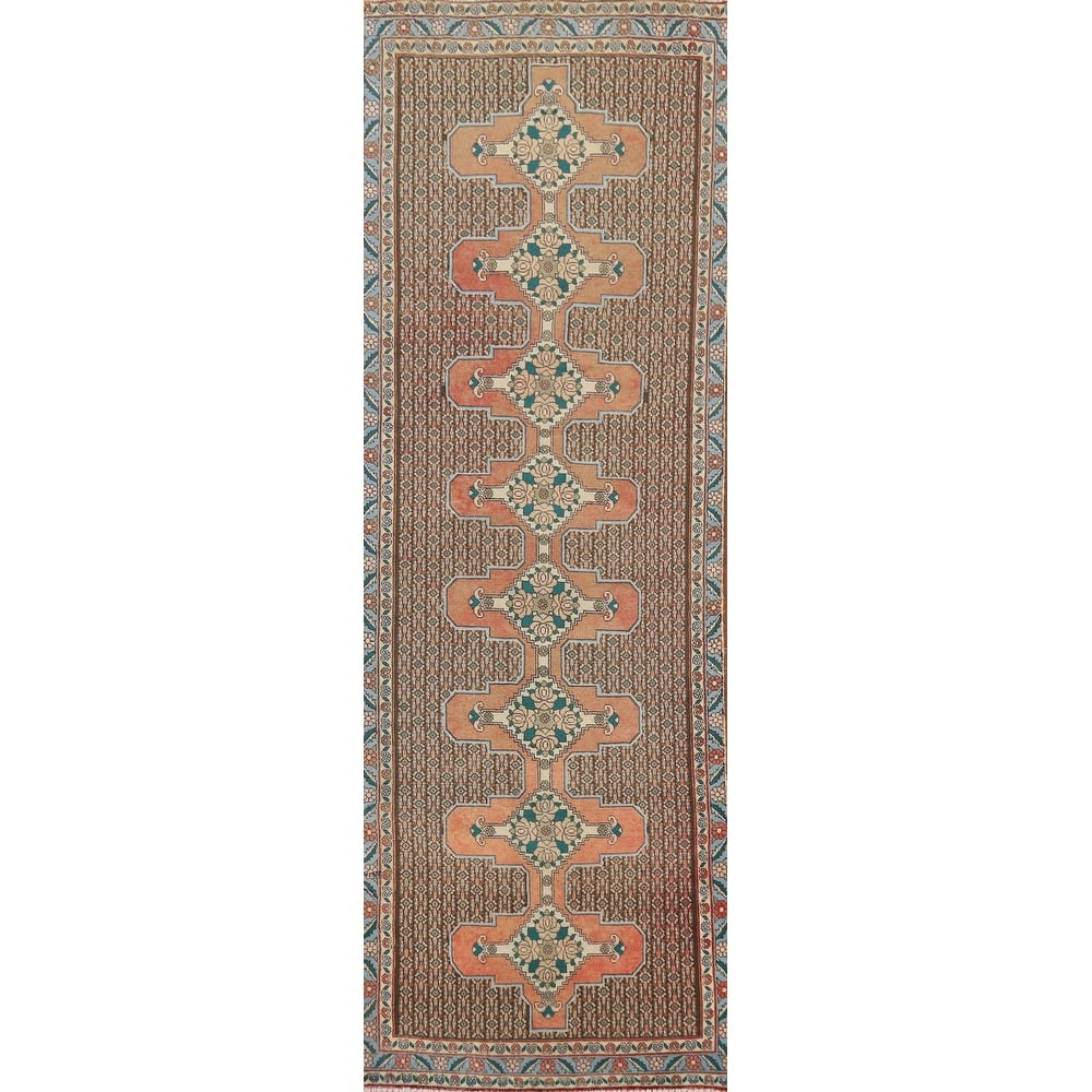 Geometric Bidjar Vintage Persian Runner Rug Handmade Wool Carpet - 2'9" x 10'1"