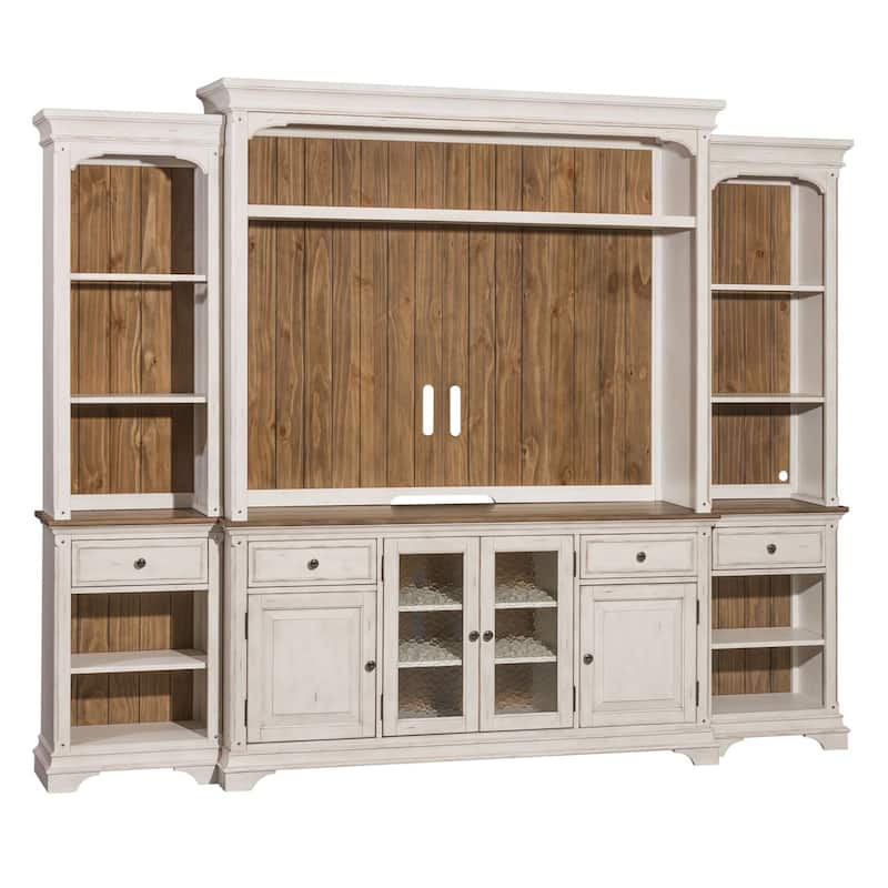 Morgan Creek Antique White Entertainment Center with Piers