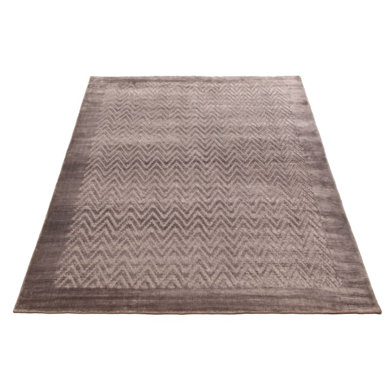 ECARPETGALLERY Hand Loomed Kashkuli Gabbeh Grey Viscose Rug - 5'6 x 8'4