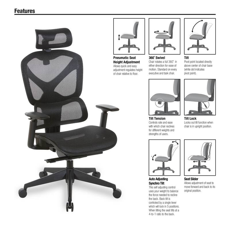 High Back in Black Mesh and Seat with Adjustable Arms
