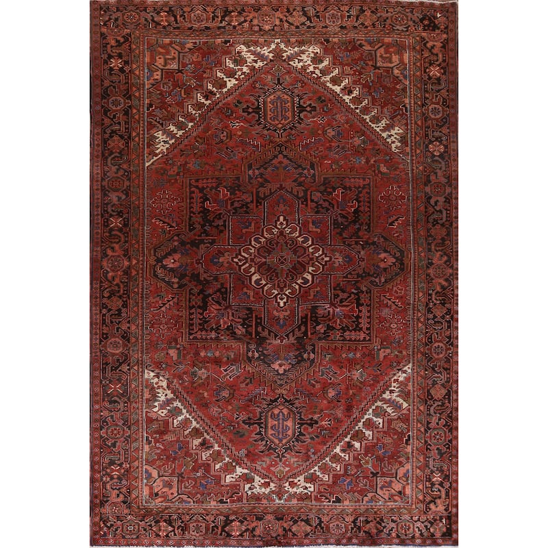 Vintage Vegetable Dye Heriz Persian Area Rug Hand-knotted Wool Carpet - 9'11" x 12'10"