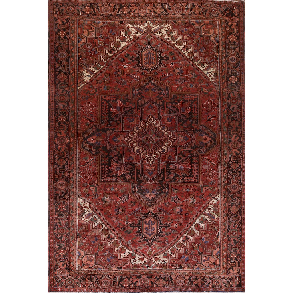 Vintage Vegetable Dye Heriz Persian Area Rug Hand-knotted Wool Carpet - 9'11" x 12'10"