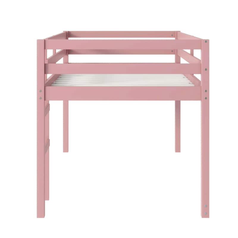 Twin size Rubber Wood Loft Bed with Ladder, 13 Strengthened Slats and Safety Guardrails