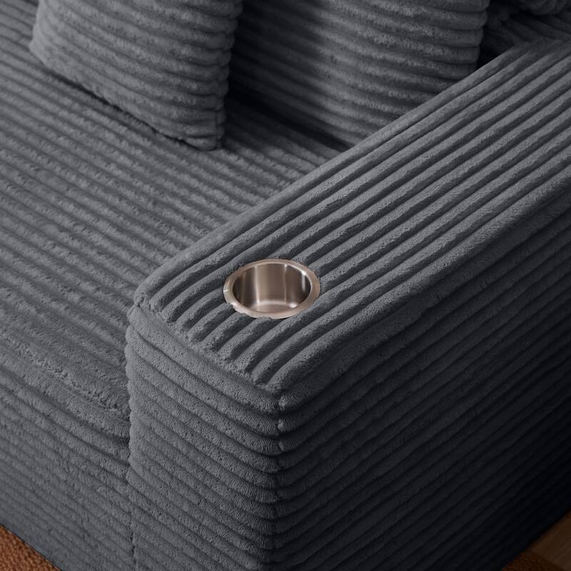 102.76" Corduroy Cloudy L Shaped Sofa with Chaise and Pillows