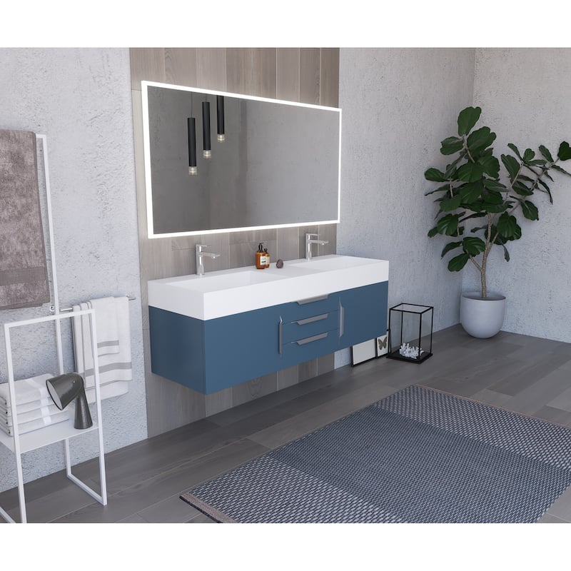 Amazon 60" Wall Mounted Bathroom Vanity Set w/ White Top