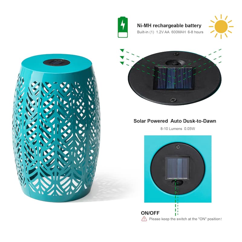 Glitzhome 18"H Outdoor Metal Side Table Garden Stool with Solar Lights