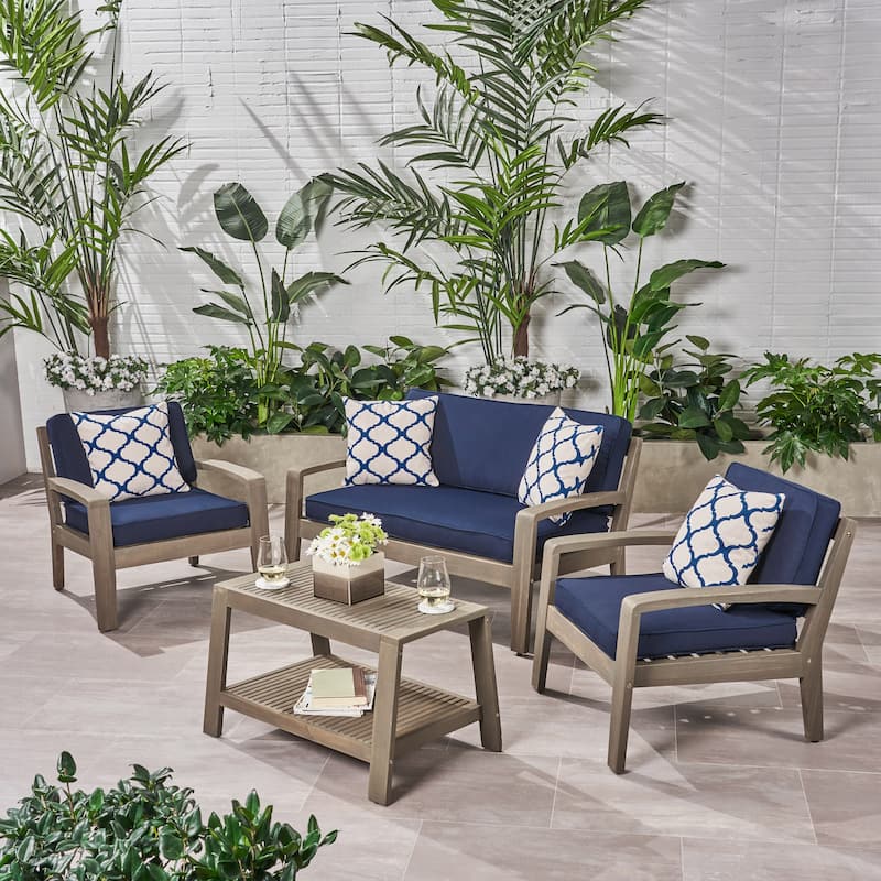Grenada 4-pc. Outdoor Wood Chat Set by Christopher Knight Home