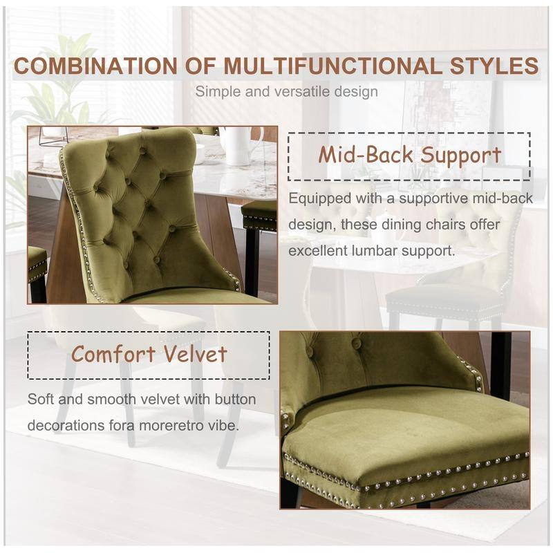 Modern Tufted Velvet Upholstered Nailhead Dining Chair Set of 6