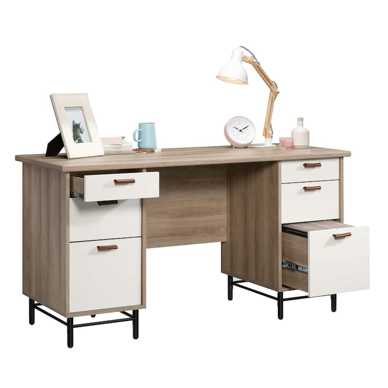 Wood Executive Desk with Large Desktop, Brown