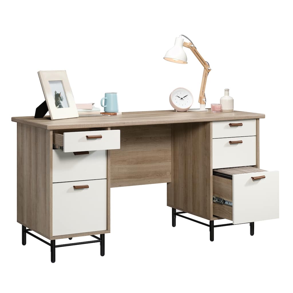 Wood Executive Desk with Large Desktop, Brown