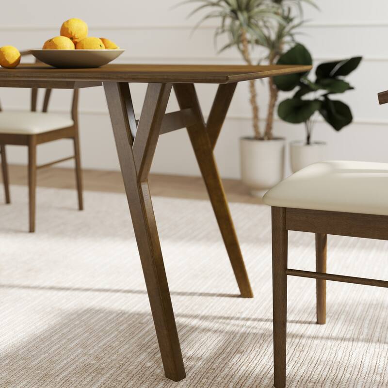 Roundhill Furniture Lavin Modern 5-Piece Dining Set, Walnut Finished Dining Table with 4 Curved Back Chairs