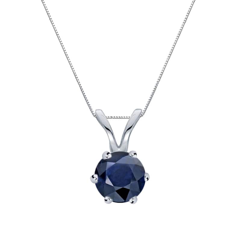 Auriya 14k Gold Blue Sapphire Solitaire Necklace 1/3ctw 6-Prong - White