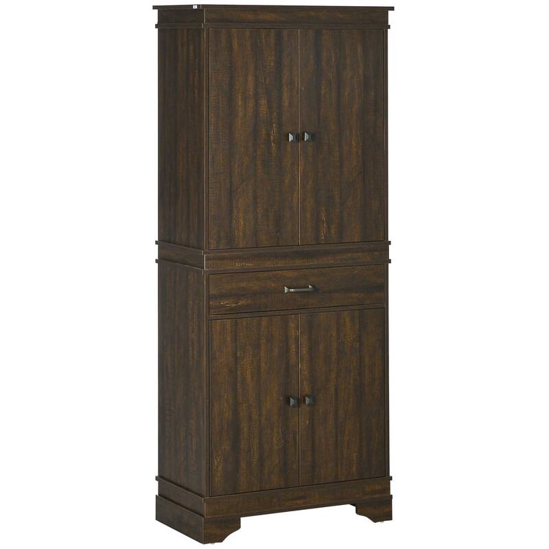 HOMCOM 72" Farmhouse Kitchen Pantry, 4-Door Rustic Storage Cabinet with Drawer and 3 Shelves, Walnut