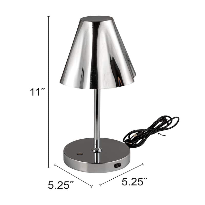 Metal LED Rechargeable Table Lamp with Touch Sensor, Silver Finish - 5.9"L x 5.3"W x 11.0"H