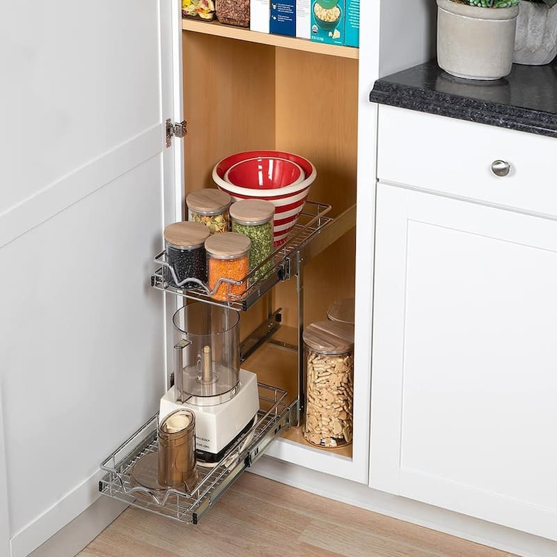 Hold N’ Storage Pull Out Cabinet Organizer 2 Tier – Heavy Duty Metal with Lifetime Limited Warranty - Anti Rust Chrome Finish