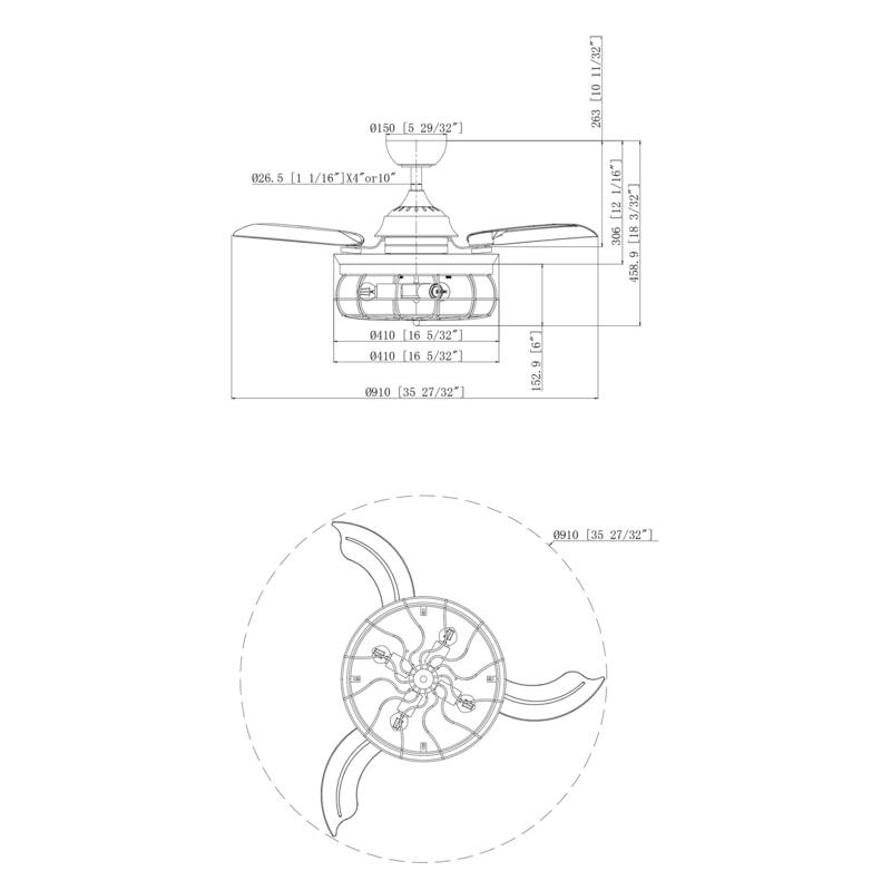 36-inch Retractable 3-Blade Ceiling Fan with Light Kit