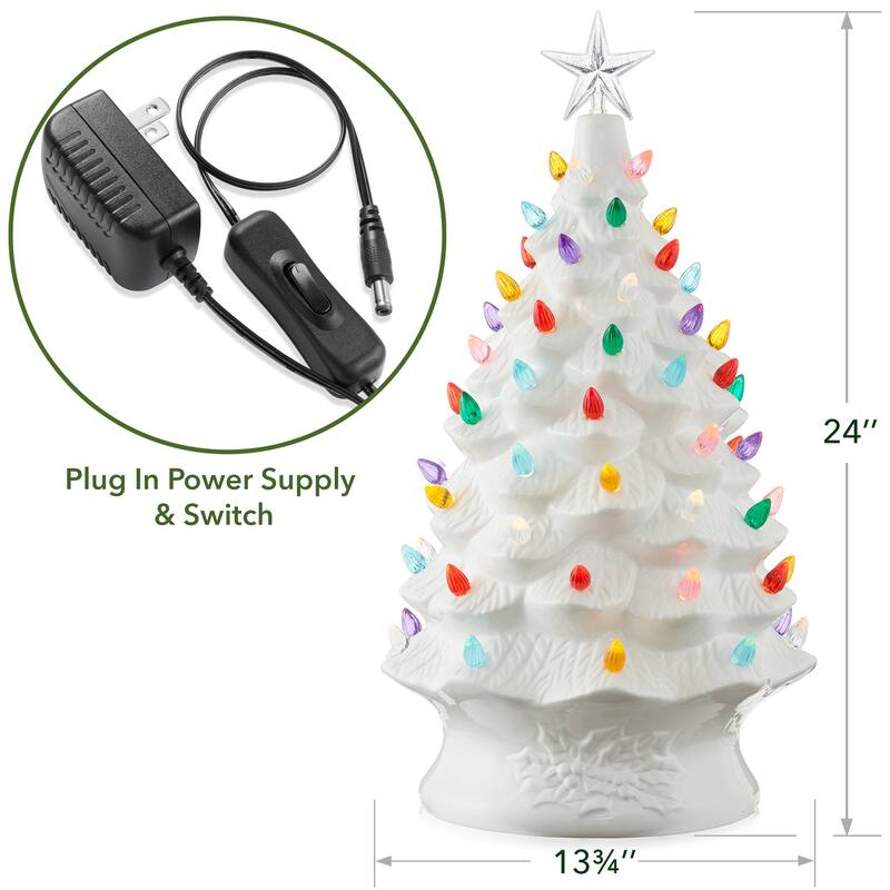 24in Hand Painted Ceramic Christmas Tree PreLit Tree with Star