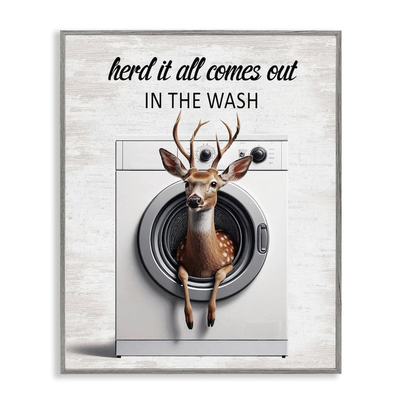 Stupell Herd It Comes Out In Wash Framed Giclee Art Design By Lettered and Lined - 16 x 20 - Grey