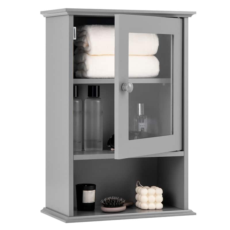 Gymax Wall Mounted Bathroom Cabinet Storage Organize Hanging Medicine - Grey - Painted