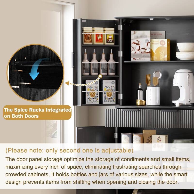 Roomfitters 72" Tall Fluted Kitchen Pantry Cabinet with 4 Pull-Out Drawers & 6 Door Spice Racks