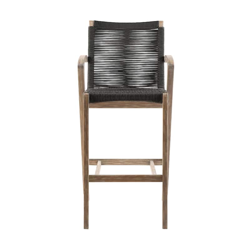Nabila Solid Light Eucalyptus Wood & Charcoal Rope Outdoor Counter Height Bar Stool