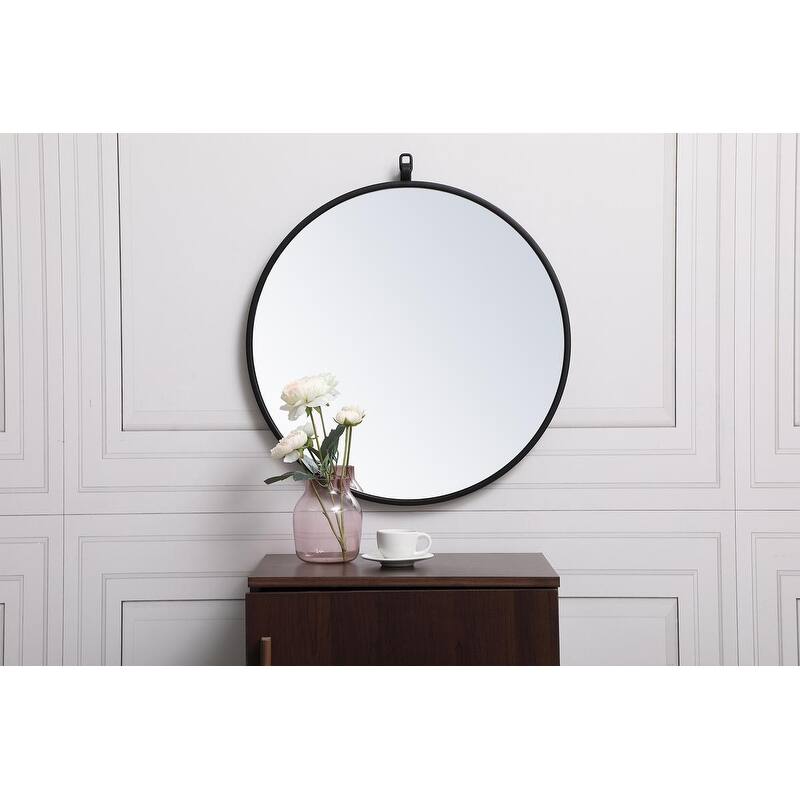Carson Carrington Labbemala Metal Framed Round Wall Mirror - 21" Diameter - Black