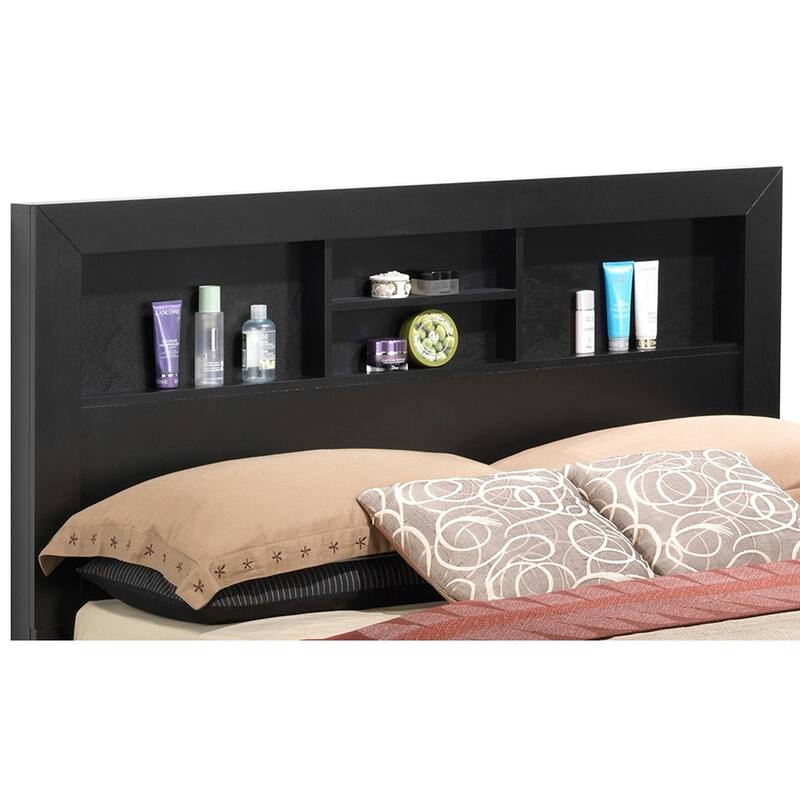 Full Platform Bed with Storage Shelves - 81" - Black