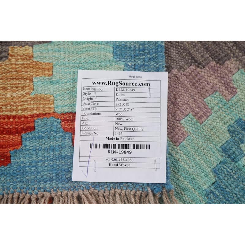 Reversible Kilim Runner Rug Hand-woven Hallway Wool Carpet - 2'8" x 9'7"
