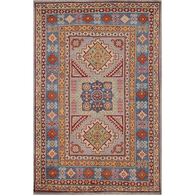 Traditional Grey Kazak Foyer Rug Hand-Knotted Wool Carpet - 3'4" x 5'0"