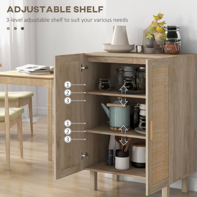 Boho Sideboard Buffet Cabinet with Rattan Doors and Adjustable Shelves, Natural