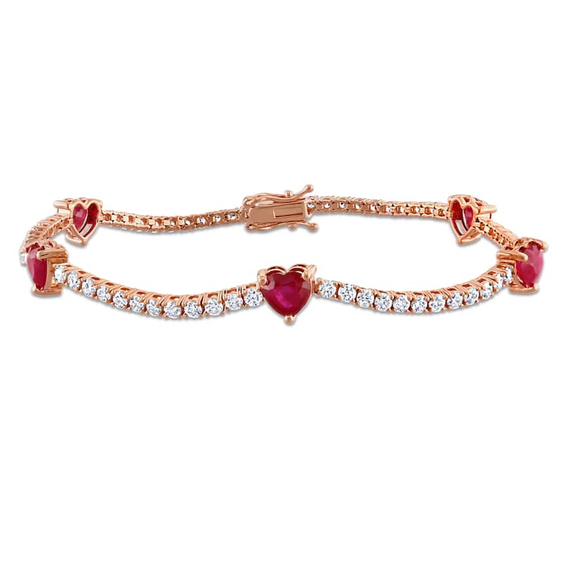 Miadora 2 4/5ct TGW Ruby and 1 7/8ct TW Diamond 5-Heart Station Bracelet in 14k Rose Gold