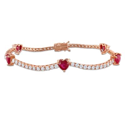Miadora 2 4/5ct TGW Ruby and 1 7/8ct TW Diamond 5-Heart Station Bracelet in 14k Rose Gold