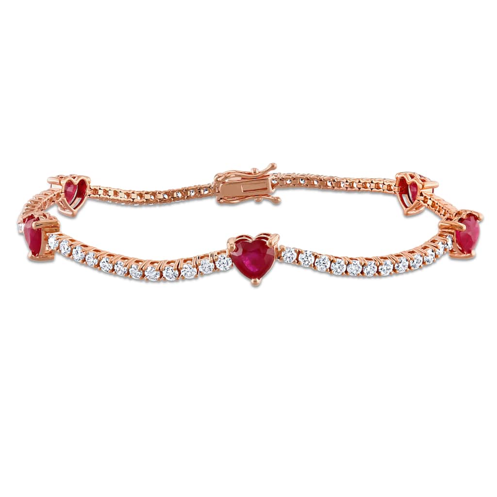 Miadora 2 4/5ct TGW Ruby and 1 7/8ct TW Diamond 5-Heart Station Bracelet in 14k Rose Gold