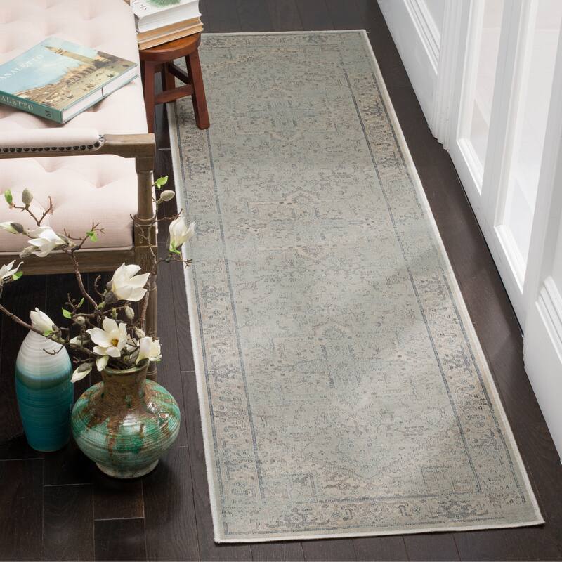 SAFAVIEH Vintage Lenna Oriental Distressed Viscose Rug - 2'2" x 8' Runner - Light Blue