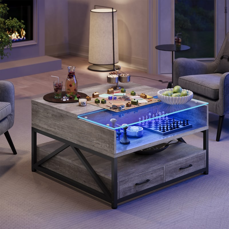 Coffee Table Lift Top 2 Drawers Hidden Compartment for Living Room