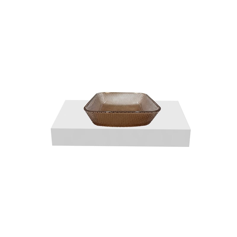 Decorative 16" Square Crystal Vessel Sinks With White Base - 36"Countertop - 16"LightBrown