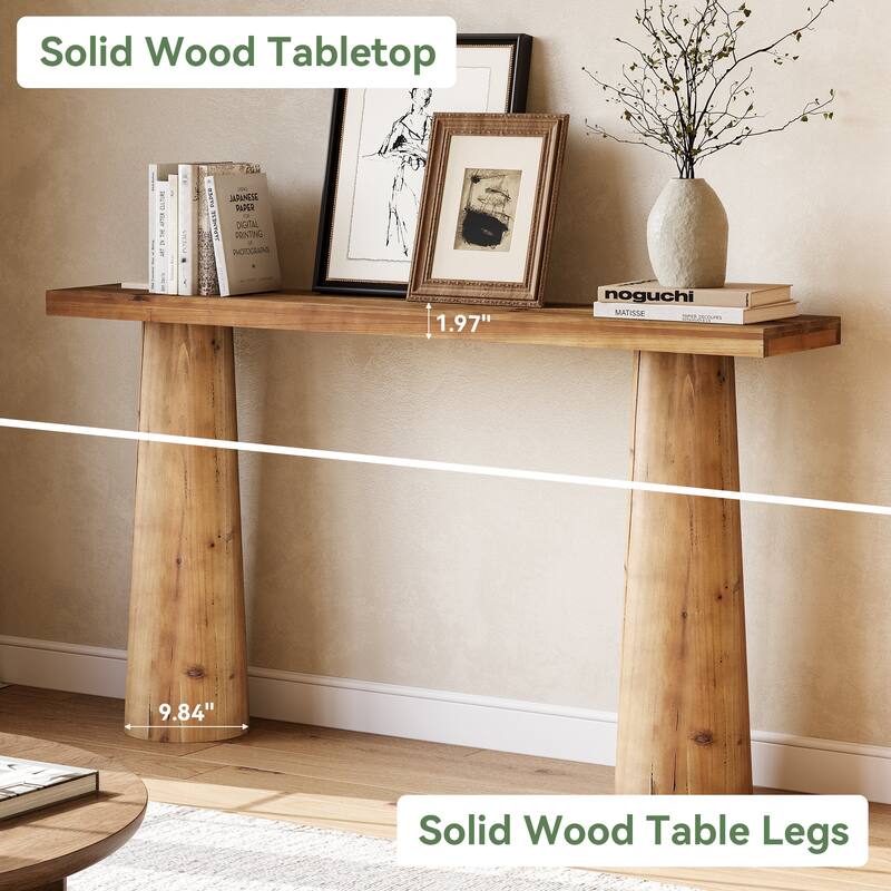 63-Inch Solid Wood Rectangular Console Couch Table for Entryway