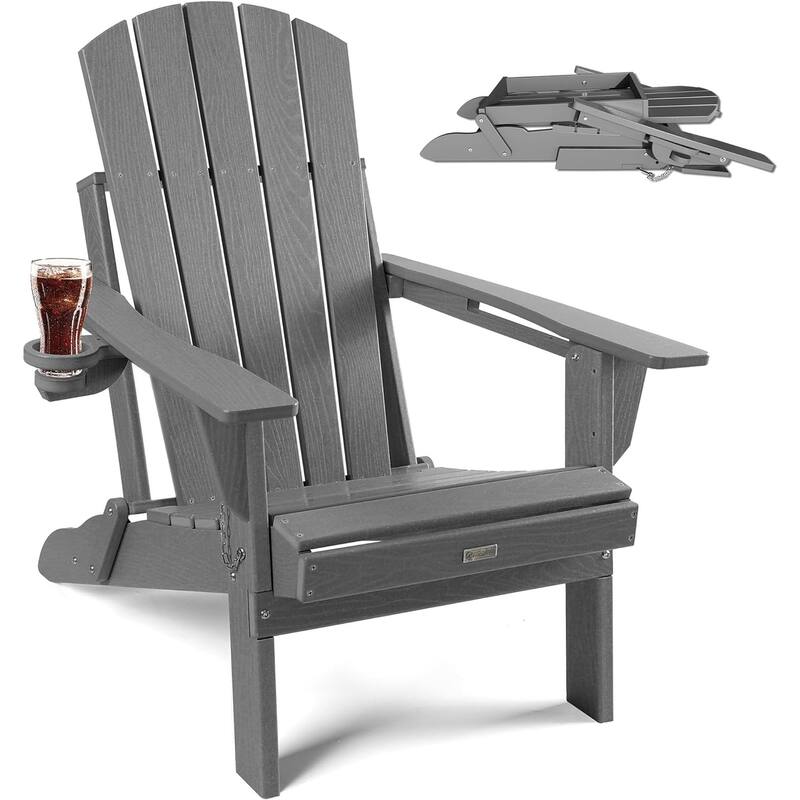 WINSOON All Weather HDPE Outdoor Folding Adirondack Chair With Cup Holder