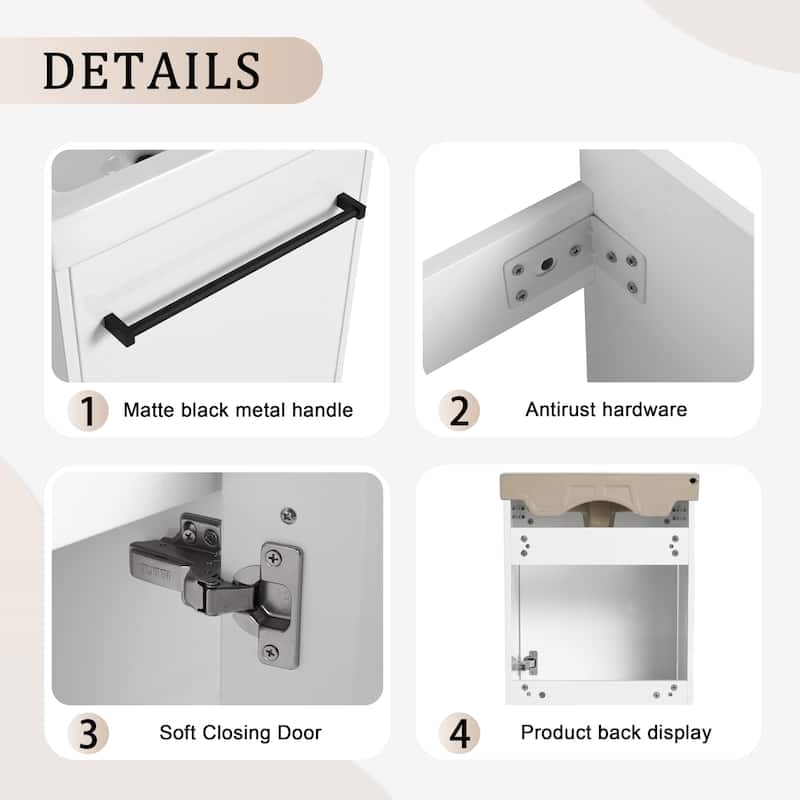 Bathroom Vanity With Sink In 16/18 Inch, Floating Bathroom Vanity With Soft Close Door