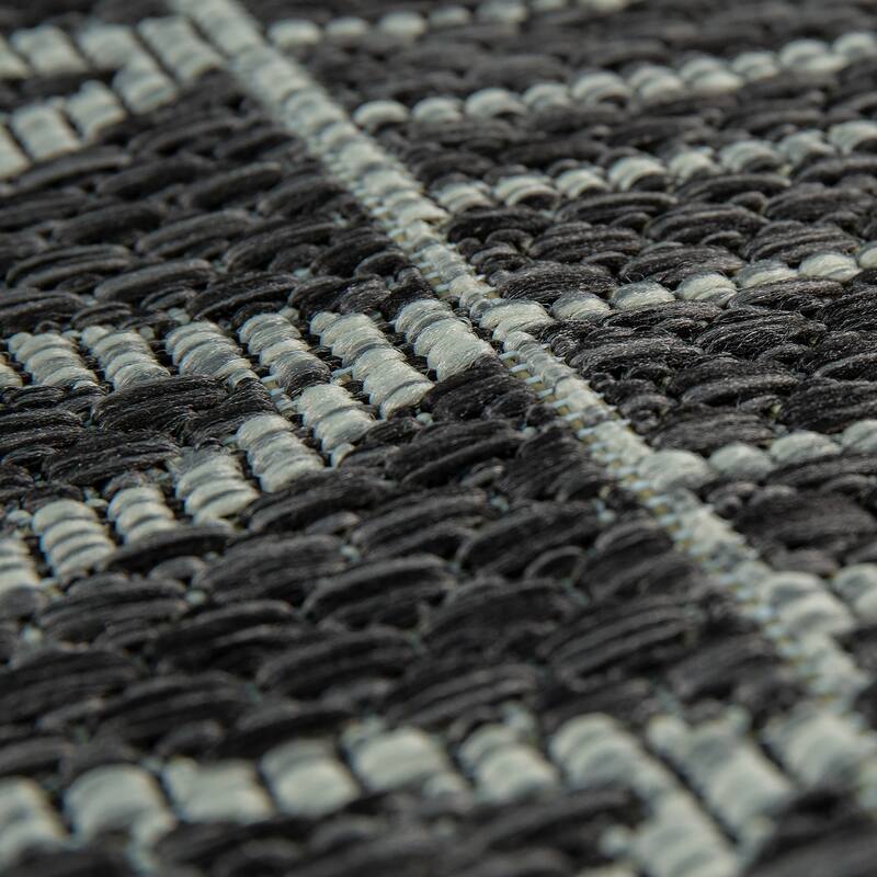 Black Grey Outdoor Rug Modern Ethnic pattern for Patio/Balcony