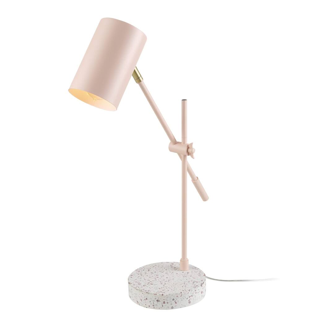 18" Desk/Table Lamp, Matte Pink, Matte Brass Accent, Terrazzo Base, Adjustable Height, Balance Arm, in-Line Rocker On/Off Switch