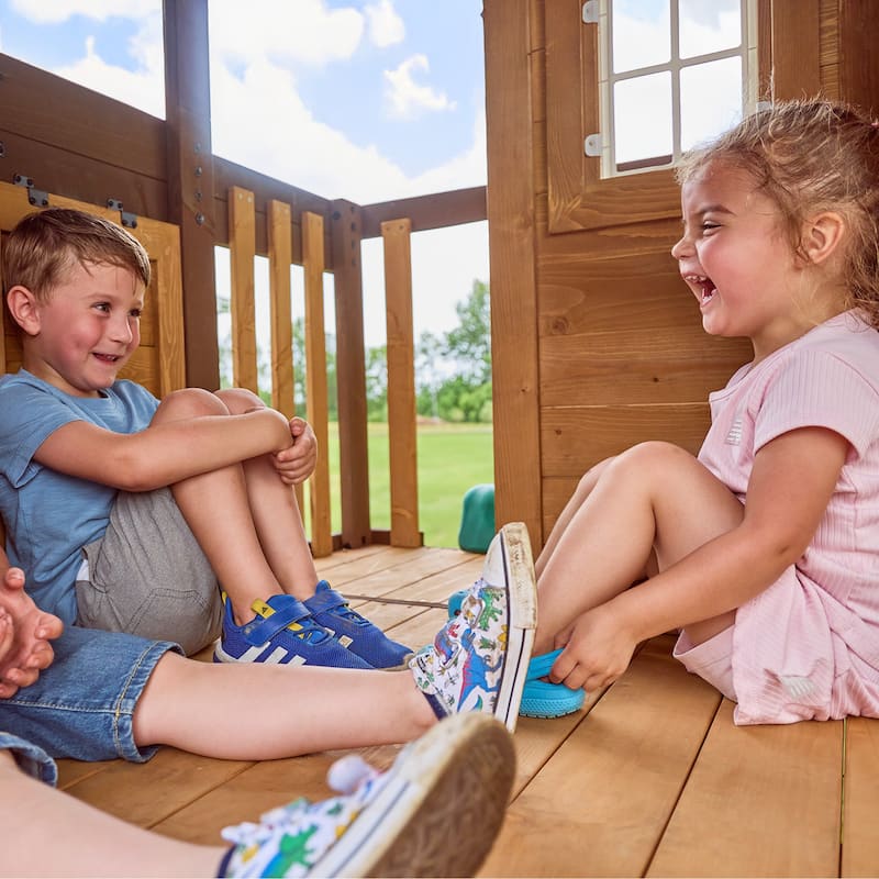 Backyard Discovery Spruce Hollow Spruce Wood Swing Set, Wave Slide