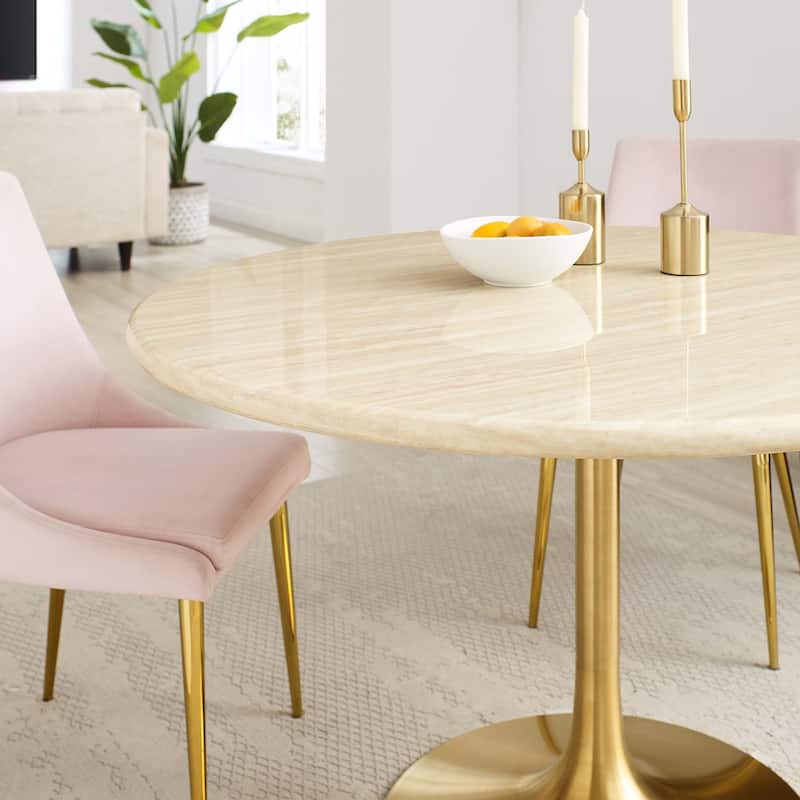 Lippa 48" Round Artificial Travertine Dining Table