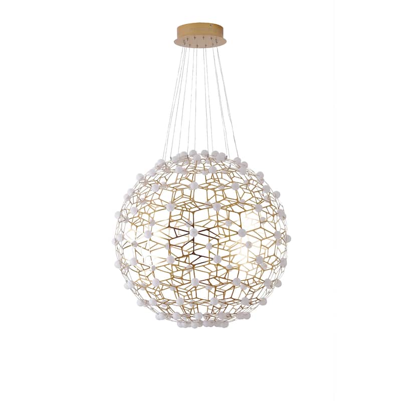 115-Light Gold ORB LED Chandelier With White Acrylic Diffusers