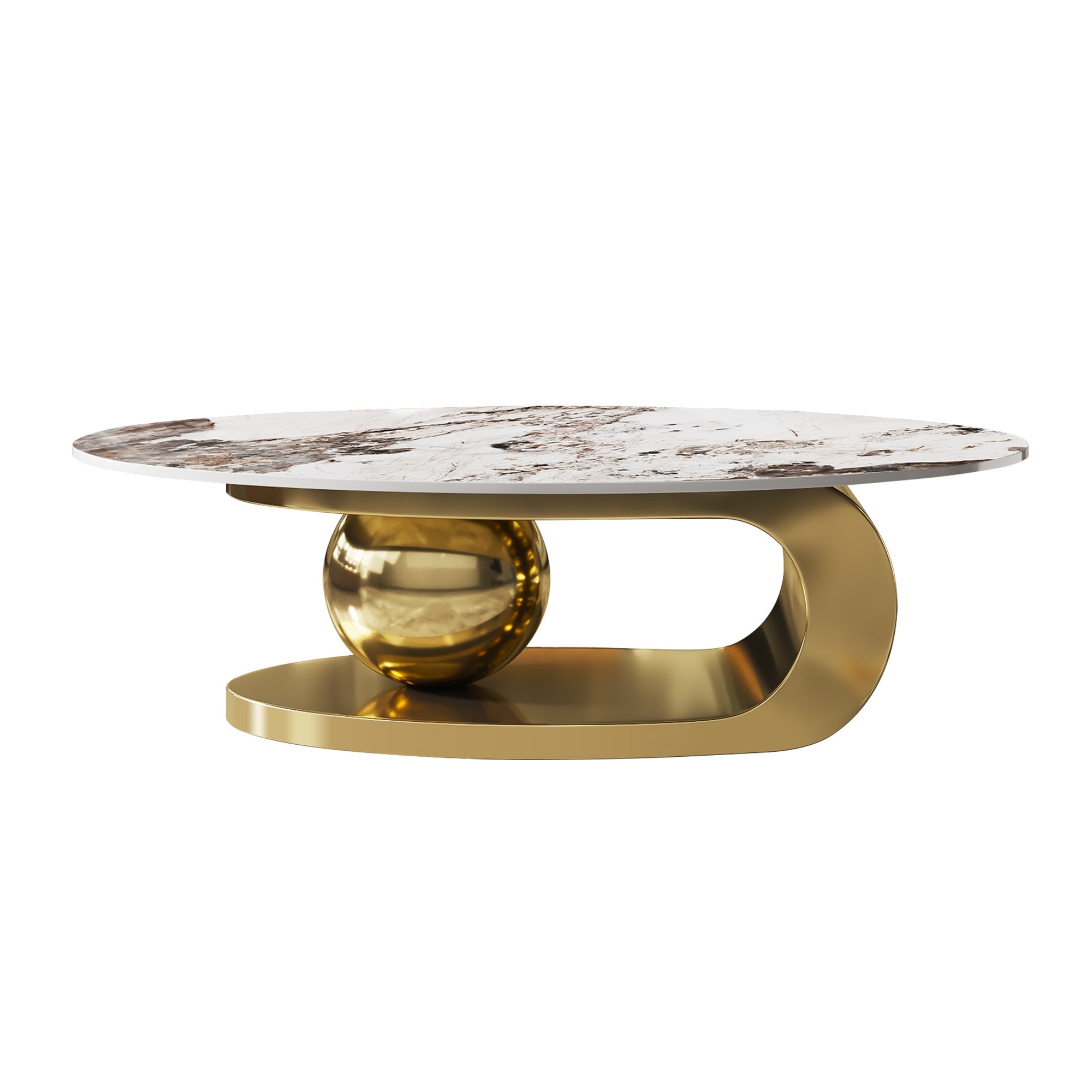 Modern Marble-Effect Coffee Table Stylish Coffee Table Oval Coffee Table with Base Perfect,for Living Room