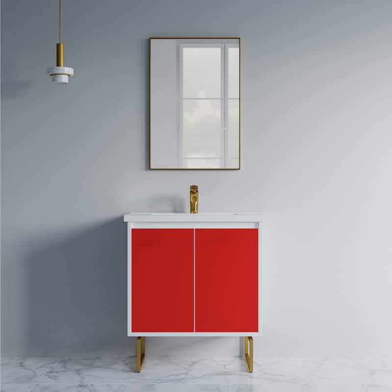 Kennan 30" Single Bathroom Vanity Set with Rectangle Legs - Red