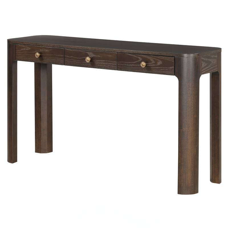 Console Table with Curved Corners for Safety, Entryway Table with 3 Concealed Drawers, Sturdy Sofa Table with Thick Legs